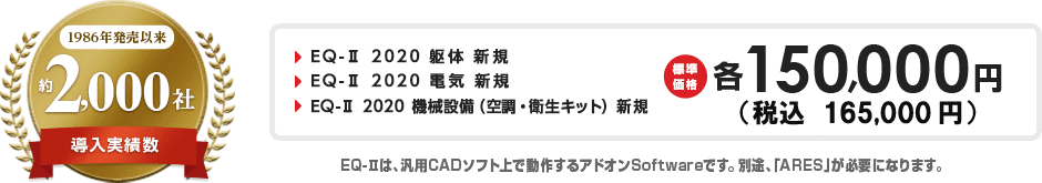 ・EQ-II 2020 躯体 新規・EQ-II 2020 電気 新規・EQ-II 2020 機械設備(空調・衛生キット) 新規 各150,000円