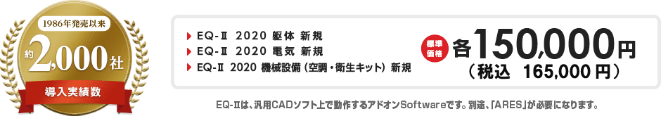 ・EQ-II 2020 躯体 新規・EQ-II 2020 電気 新規・EQ-II 2020 機械設備（空調・衛生キット） 新規　各150,000円